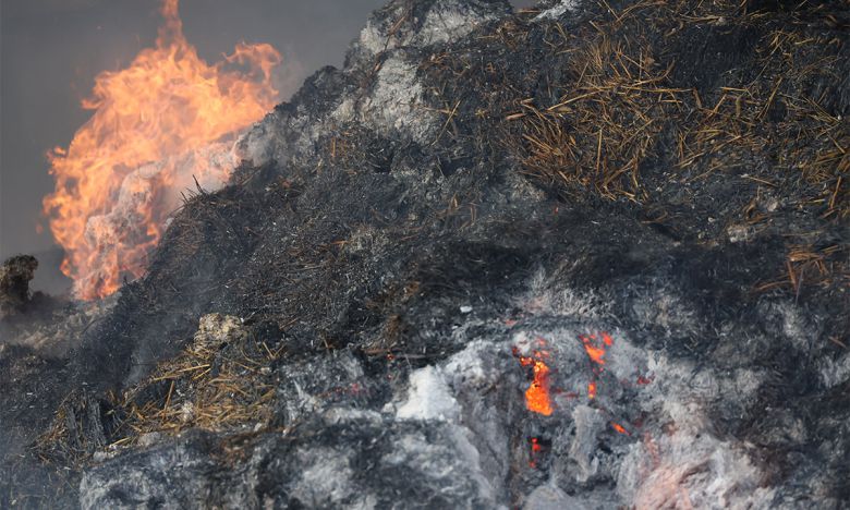 지난 3월 31일 경북 안동시 남후농공단지가 산불로 피해를 본 가운데 한 공장에 있는 사료 등이 여전히 불에 타고 있어 소방 당국이 진화 작업을 벌였다. 연합뉴스