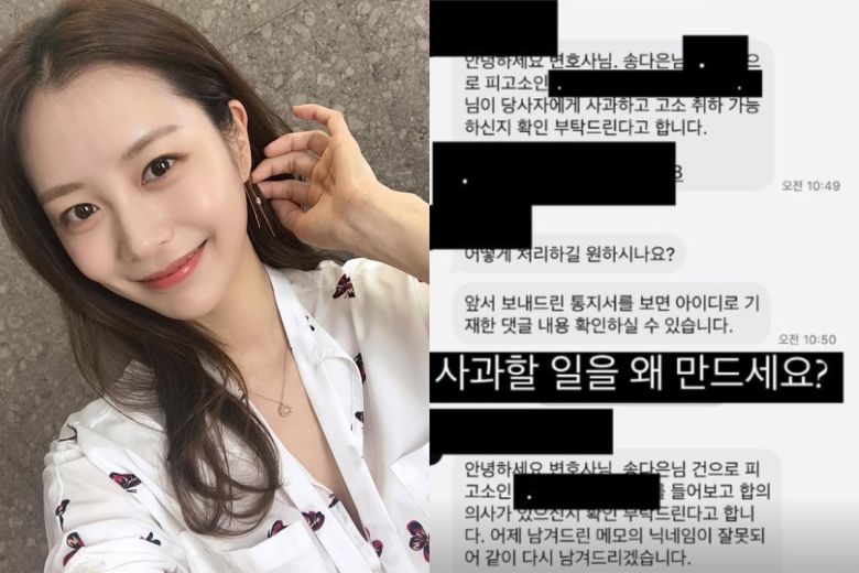 송다은이 악플러들을 고소한 사실과 함께 향후 고소 계획을 밝혔다. 송다은 인스타그램 갈무리