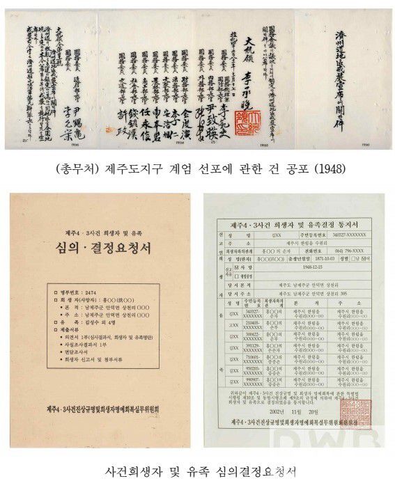 사건 희생자 및 유족 심의결정요청서.  제주 4.3사건 기록물 일부.