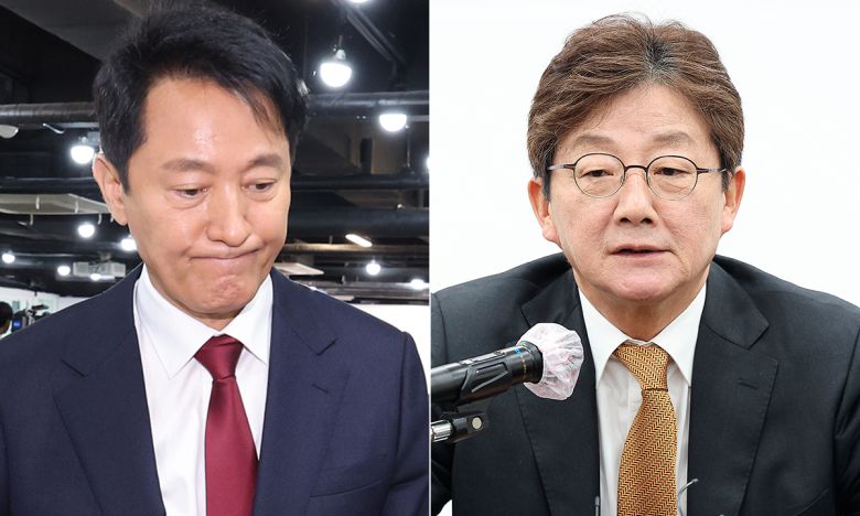(왼쪽부터) 오세훈 서울시장이 지난 12일 서울 여의도 국민의힘 당사에서 대선 불출마를 선언한 뒤 기자회견장을 나서고 있다. 국민의힘 유승민 전 의원이 지난 11일 대구 수성구 국민의힘 대구시당에서 열린 기자 간담회에서 발언하고 있다. 연합뉴스