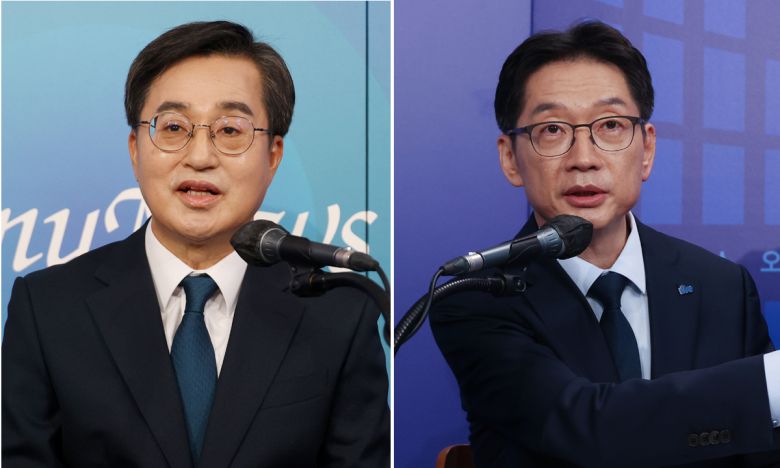 더불어민주당 김동연 대선 경선 후보(왼쪽), 김경수 대선 경선 후보. 연합뉴스