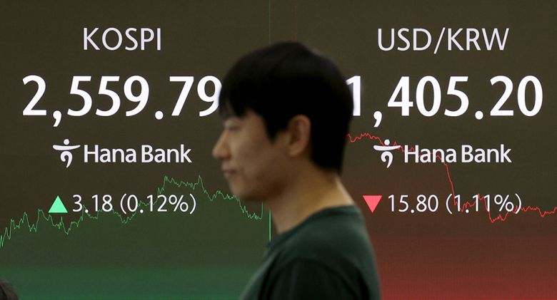 지난 2일 서울 중구 하나은행 딜링룸에서 딜러들이 업무를 보고 있다. 코스피는 전 거래일(2556.61)보다 3.18포인트(0.12%) 상승한 2559.79에, 코스닥 지수는 전 거래일(717.24)보다 4.62포인트(0.64%) 오른 721.86에 거래를 마무리했다. 서울 외환시장에서 원·달러 환율은 전 거래일 주간 거래 종가(1421원)보다 15.7원 내린 1405.3원에 주간 거래를 마쳤다. 뉴시스