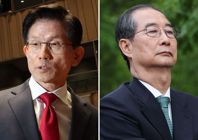 김문수 국민의힘 대선 후보, 무소속 한덕수 예비후보(왼쪽부터).