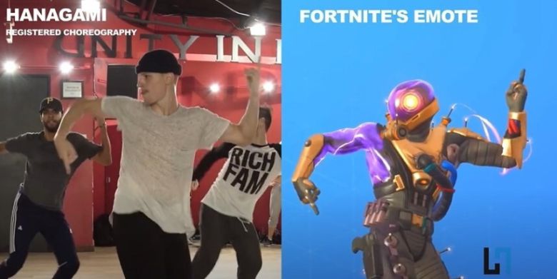카일 하나가미의 안무와 에픽게임즈의 게임 ‘포트나이트’의 이모트. 유튜브 캡처