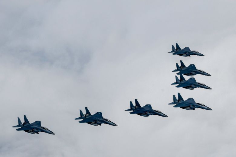 한국 공군 F-15K 전투기 편대가 비행을 하고 있다. 세계일보 자료사진