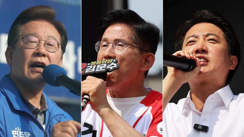 (왼쪽부터) 더불어민주당 이재명 대선 후보, 국민의힘 김문수 대선 후보, 개혁신당 이준석 대선 후보. 연합뉴스