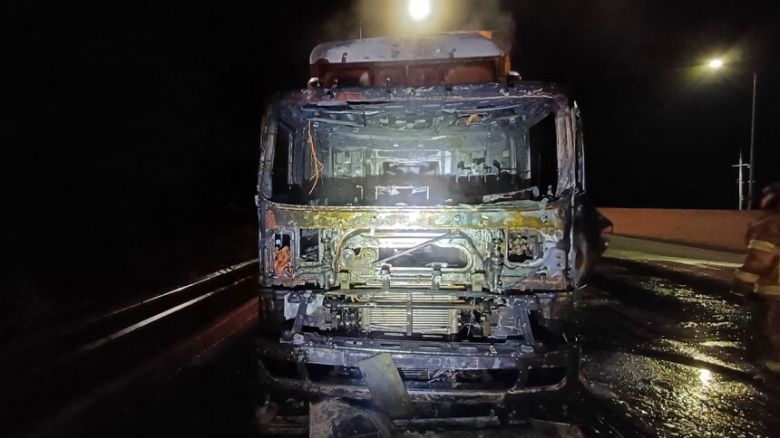 서천군 서해안고속도로 서울 방면 동서천분기점(JC) 인근을 주행하던 18톤 유제품 운송 화물차에서도 불이 나 전소됐다. 충남 서천소방서 제공