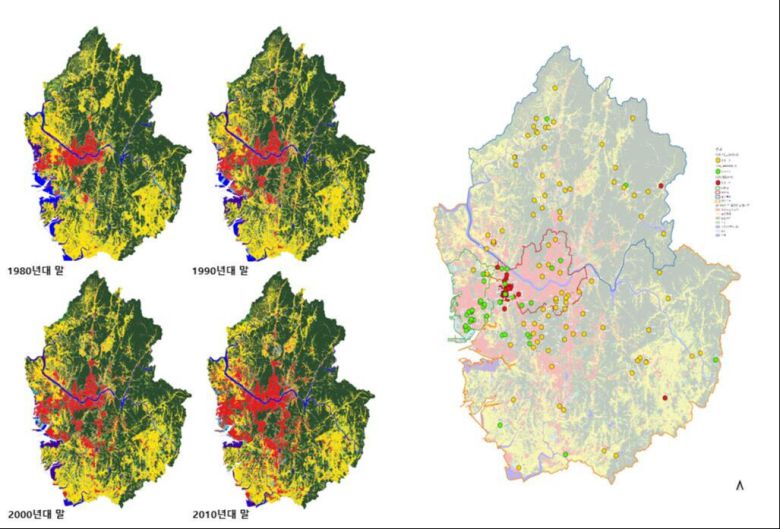 수도권 너구리 개체군의 유전적 구조 지도.