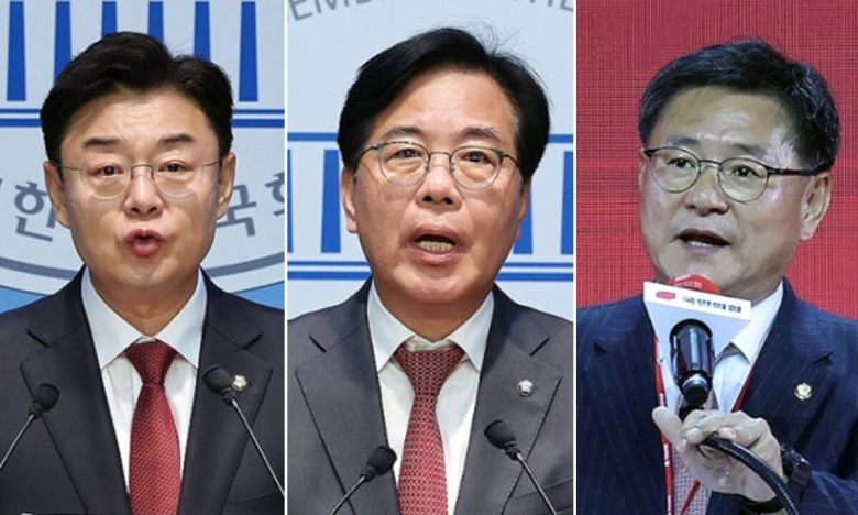 왼쪽부터 국민의힘 김성원, 송언석, 이헌승 의원. 연합뉴스