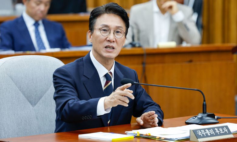 김민석 국무총리 후보자가 25일 오후 서울 여의도 국회에서 열린 인사청문회에 출석해 주진우 국민의힘 의원 질의에 답하고 있다. 뉴스1