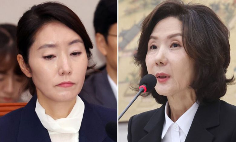 강선우 여성가족부 장관 후보자, 이진숙 사회부총리 겸 교육부 장관 후보자(왼쪽부터). 뉴시스·연합