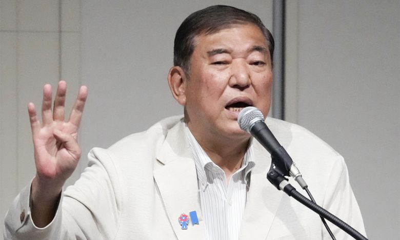 이시바 시게루 일본 총리가 참의원(상원) 선거를 사흘 앞둔 지난 17일 나가사키현 나가사키시에서 연설하고 있다. 교도연합뉴스