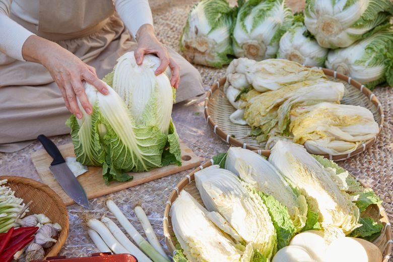 김치를 만들기 위해 배추를 쪼개 절이는 모습. 게티이미지뱅크
