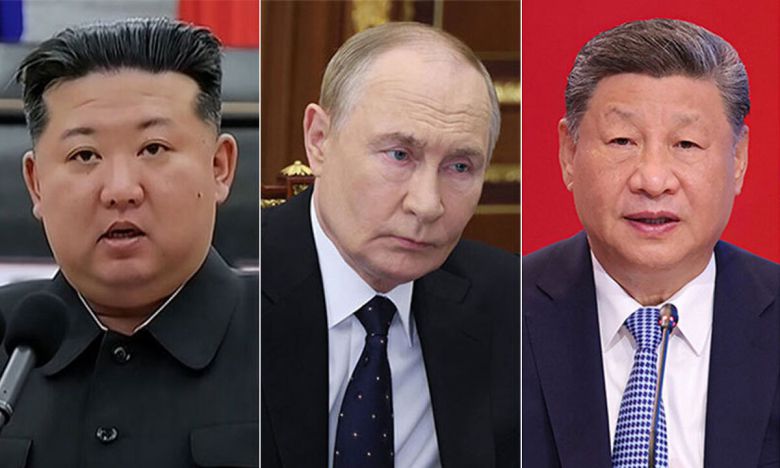 김정은 북한 국무위원장(왼쪽부터), 블라디미르 푸틴 러시아 대통령, 시진핑 중국 국가주석. 조선중앙TV·EPA·신화연합뉴스