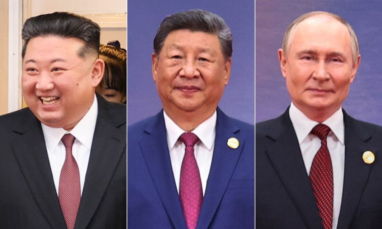 (왼쪽부터) 김정은 북한 국무위원장, 시진핑 국가주석, 블라디미르 푸틴 러시아 대통령.