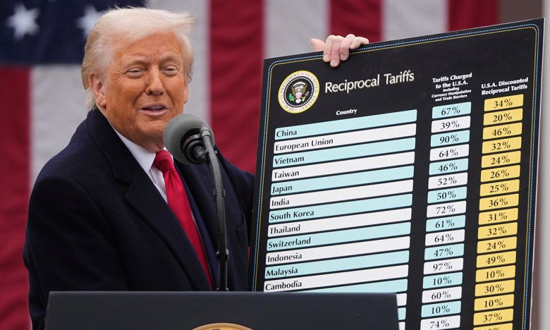 지난 4월 2일(현지시간) 미국 백악관 로즈가든에서 도널드 트럼프 미국 대통령이 새 관세 정책에 대해 발표하는 모습. AP연합뉴스