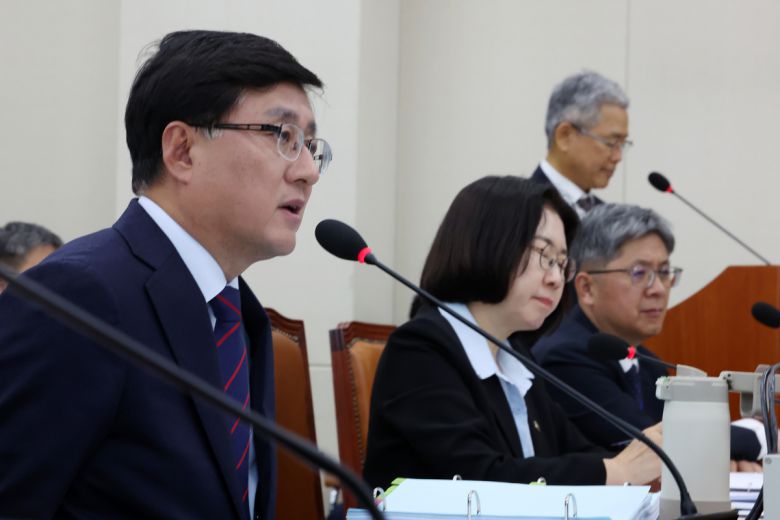 김성환 기후에너지환경부 장관이 29일 서울 여의도 국회 기후에너지환경노동위원회에서 열린 기상청 등에 대한 국정감사에서 질의에 답하고 있다. 뉴시스