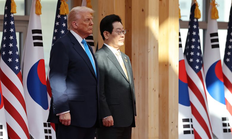 이재명 대통령과 도널드 트럼프 미국 대통령이 29일 경북 경주박물관에서 열린 트럼프 대통령 공식 환영식에 참석해 있다. 대통령실통신사진기자단