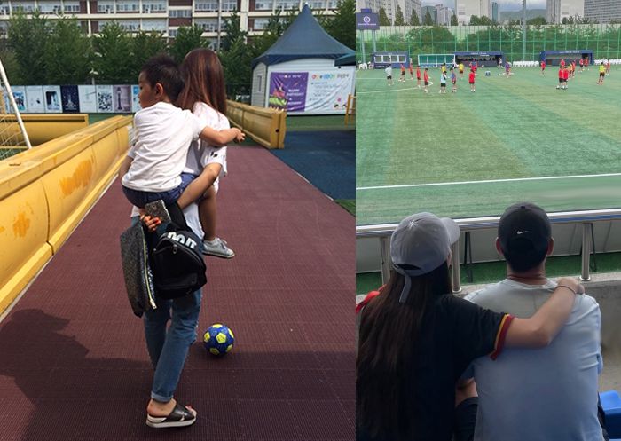 왼쪽 슛돌이 6기 시절 5살의 태하와 김성은 모습(박지윤 블로그), 오른쪽 현재의 태하와 김성은 모습(김성은 인스타그램)