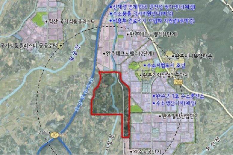 전북 완주군 봉동읍 일원에 계획한 완주 수소특화 국가산업단지 조성 사업 위치도. 완주군 제공