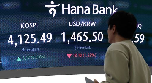 24일 오전 서울 중구 하나은행 본점 딜링룸 현황판에 코스피가 표시돼 있다. 연합뉴스