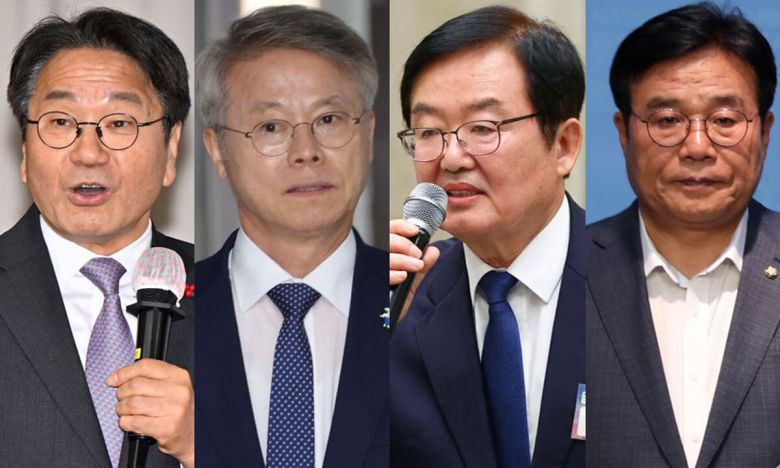 강기정 광주시장, 민주당 민형배 의원, 문인 광주북구청장, 이병훈 전 의원(왼쪽부터). 뉴시스