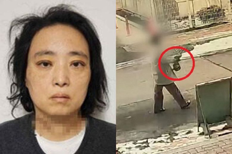 명재완 머그샷. 오른쪽은 지난해 2월10일 오후 1시30분쯤 대전 서구의 한 초등학교 인근 마트에 들러 흉기를 구입한 뒤 검은 봉지에 들고 나오는 명재완의 모습. 대전경찰청 제공·JTBC 보도화면 캡처