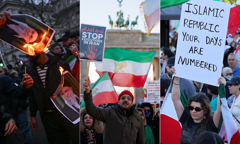 “이란에 자유를” 지구촌 곳곳 동참 경제난에 대한 항의로 시작된 이란 반정부 시위가 민주화와 개방에 대한 요구로 확산하고 있는 가운데 11일(현지시간) 세계 곳곳에서 이란 국민을 응원하면서 이란 신정체제 종식을 촉구하는 집회가 열렸다. 왼쪽부터 영국 런던, 독일 베를린, 미국 로스앤젤레스(LA)에서 열린 시위 모습. 런던·베를린·LA=로이터·EPA·AFP연합뉴스