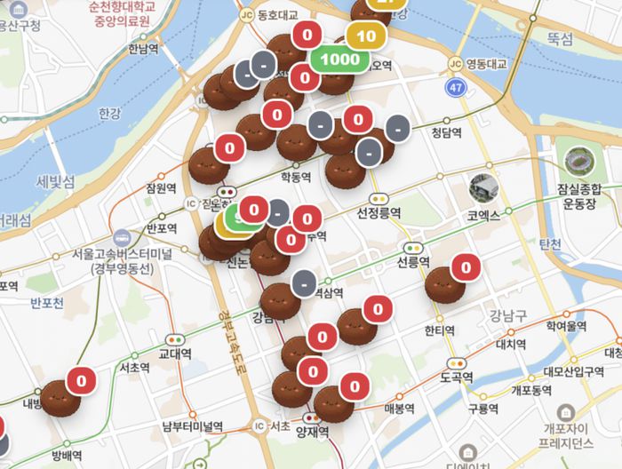 두바이쫀득쿠키 재고 여부를 공유하는 이른바 ‘두쫀쿠맵’. SNS 캡처