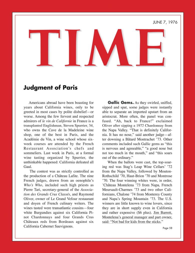 파리의 심판을 다룬 타임지 기사.