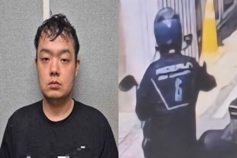 장재원 머그샷. 오른쪽은 지난해 7월29일 오후 대전 서구 괴정동 한 주택가에서 전 연인이었던 30대 여성을 흉기로 살해한 뒤 도주하는 장재원 모습. 대전경찰청 제공·SBS 보도화면 캡처