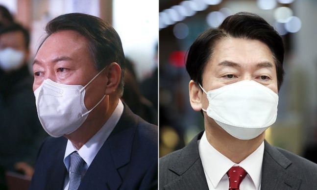국민의힘 윤석열 대선 후보(왼쪽)와 국민의당 안철수 대선 후보. 세계일보 자료사진