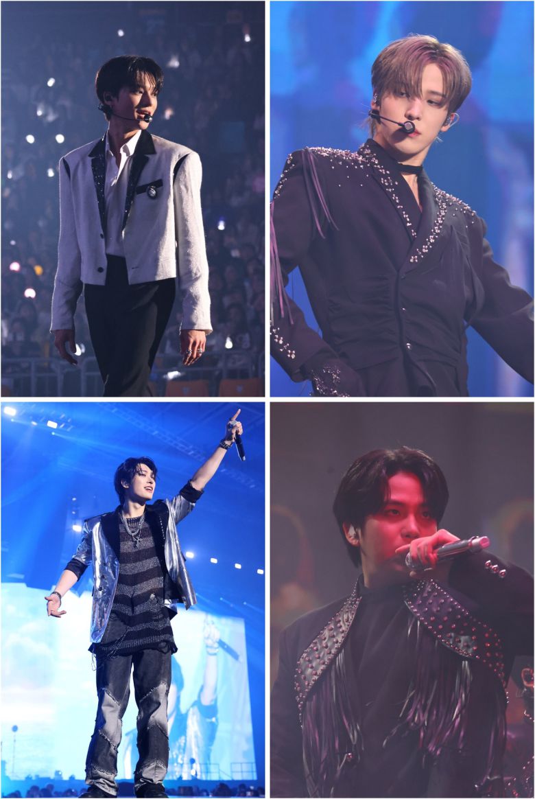 그룹 에이티즈가 23일 서울 올림픽공원 KSPO DOME에서 2025 에이티즈 월드 투어 ''투워즈 더 라이트 : 윌 투 파워' 피날레 인 서울('TOWARDS THE LIGHT : WILL TO POWER' FINALE IN SEOUL)'의 피날레를 장식했다. 멤버 우영, 윤호, 종호, 민기(시계방향으로). KQ엔터테인먼트 제공.