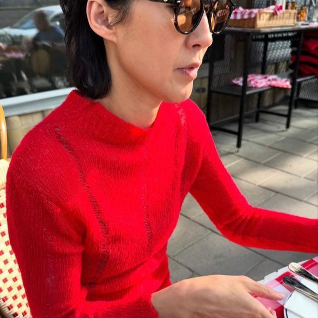 홍진경이 빨간 색 상의를 입은 사진을 올린 뒤 정치성향 논란에 휩싸여 자필사과문까지 게재했다. 사진은 홍진경이 업로드한 후 논란이 일자 삭제한 빨간 색 상의 착장 모습. 인스타그램 캡처