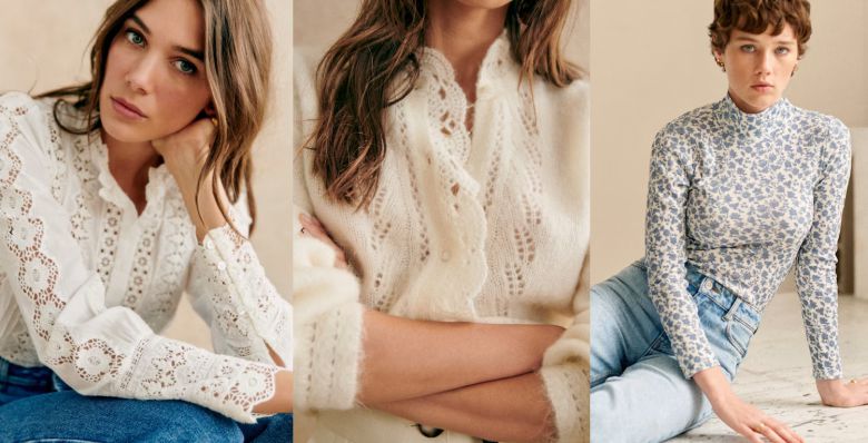 패션 브랜드 세잔의 림 셔츠(Chemise Rym), 앙지 가디건(Gilet Angie), 펠릭스 니트(Maille Felix) 모델 착용컷(왼쪽부터).