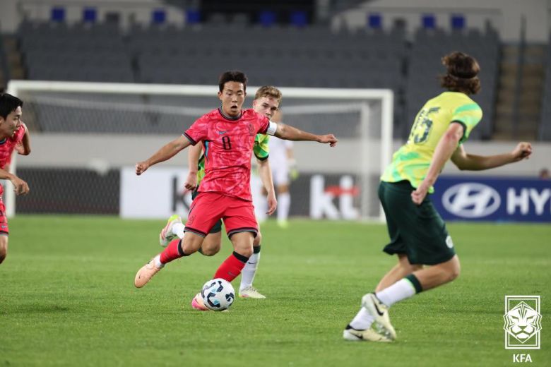 6월5일 열린 호주 U-22 대표팀와 친선경기 당시 이승원. 사진=대한축구협회 제공