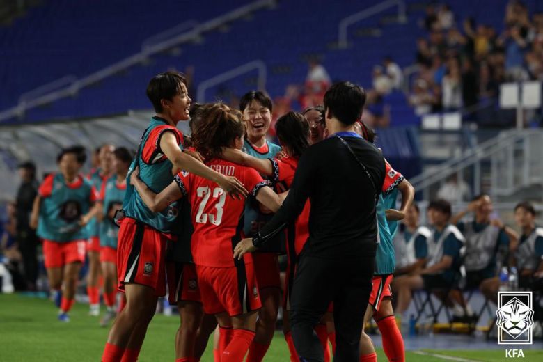 장슬기가 9일 중국과의 2025 동아시아축구연맹(EAFF) E-1 챔피언십(동아시안컵) 첫 경기에서 동점골을 터뜨렸다. 사진=대한축구협회 제공