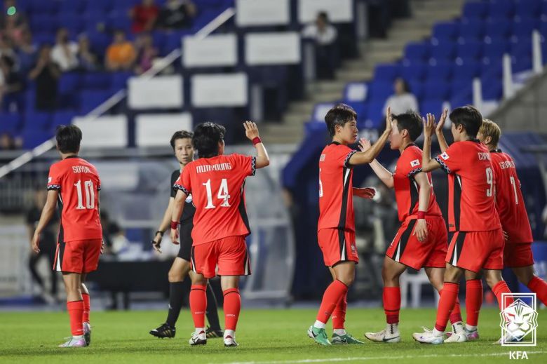 신상우 감독이 이끄는 한국 여자 축구대표팀은 9일 중국과의 2025 동아시아축구연맹(EAFF) E-1 챔피언십(동아시안컵) 첫 경기에서 2-2 무승부를 거뒀다. 사진=대한축구협회 제공
