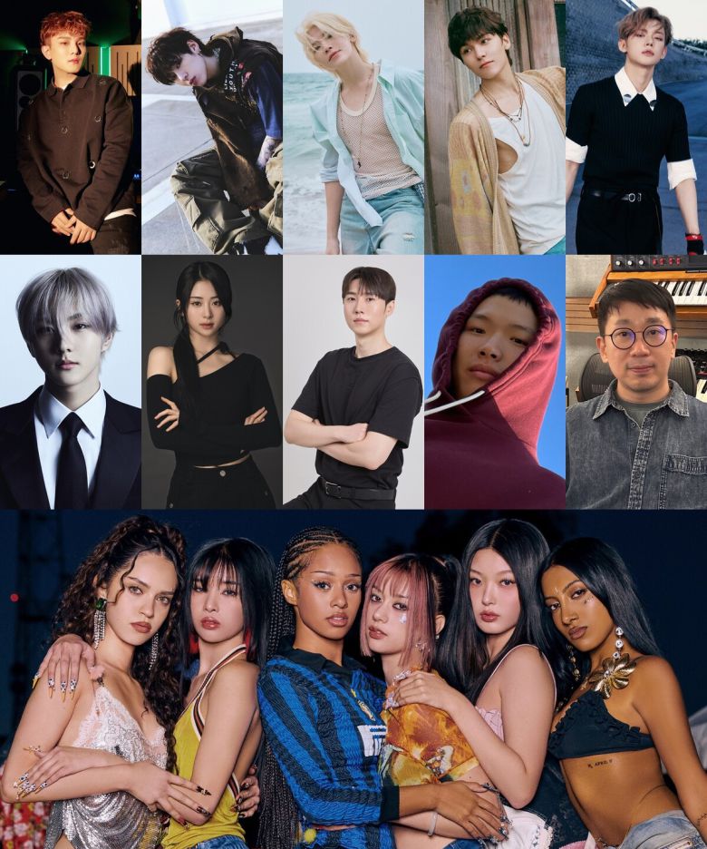 미국 레코딩 아카데미 회원이 된 범주, 지코, 세븐틴 우지, 세븐틴 버논, 투모로우바이투게더 연준(첫줄 왼쪽부터)과 엔하이픈 정원, 르세라핌 허윤진, Slow Rabbit, Supreme Boi, Wonderkid(두 번째 줄 왼쪽부터), 그리고 캣츠아이.