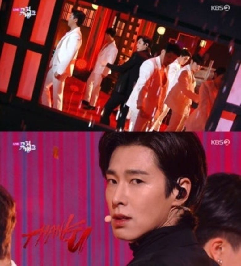 유노윤호의 땡큐가 SNS 알고리즘으로 역주행하고 있다. 뮤직뱅크 출연 당시 화면 캡처