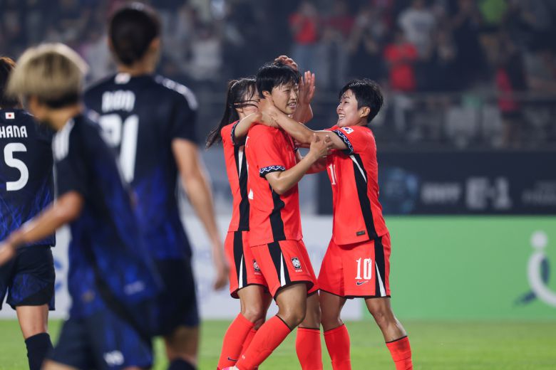 13일 일본전에서 동점골을 터뜨린 대표팀 정다빈. 사진=KFA 제공
