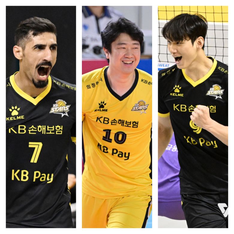 KB손해보험 야쿱과 나경복, 임성진(왼쪽부터). 사진=KOVO 제공