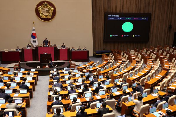 여당의 주도로 25일 국회 본회의에서 상법 개정안이 통과되고 있다. 사진=연합뉴스