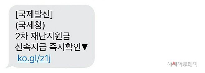 2차재난지원금 스미싱 문자/제공=안랩