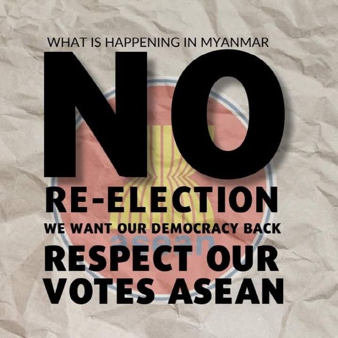 인도네시아와 태국이 제안한 미얀마 쿠데타 사태에 대한 중재안에 대해 미얀마 국민들이 거세게 반발하고 있다. SNS에서 #ASEANRespectOurVotes(아세안은우리의투표를존중하라)는 해시태그와 함께 확산하고 있는 이미지./사진=SNS캡쳐 갈무리