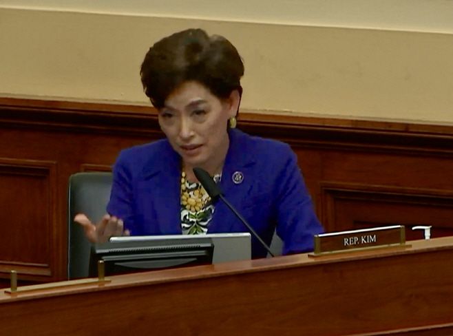 영 김 미국 공화당 하원의원이 10일(현지시간) 하원 외교위원회 청문회에서 토니 블링컨 국무부 장관에게 질문을 하고 있다./사진=하원 외교위 청문회 동영상 캡처