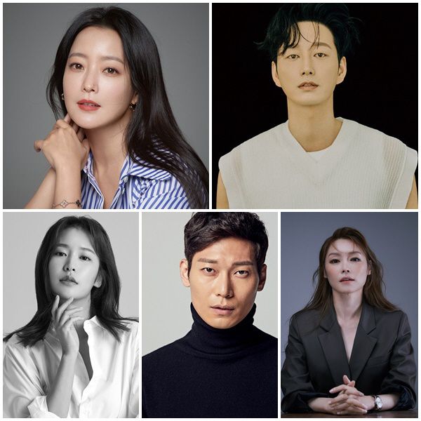 김희선(왼쪽부터 시계방향)·이현욱·차지연·박훈·정유진이 넷플릭스 ‘블랙의 신부’로 호흡한다./제공=각 소속사