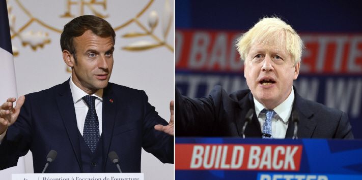 에마뉘엘 마크롱 프랑스 대통령과 보리스 존슨 영국 총리. /사진=EPA·AFP 연합