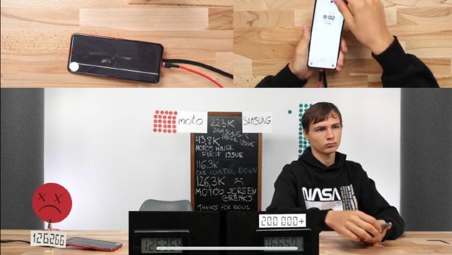 IT 전문 유튜브 채널 'Mrkeybrd'가 갤럭시Z플립5의 내구성을 실험하고 있다. /유튜브 Mrkeybrd 캡쳐