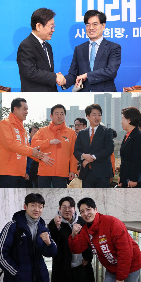 (위부터) 이재명 더불어민주당 대표와 공영운 후보, 이준석 개혁신당 대표, 한정민 연구원/연합뉴스, 인스타그램